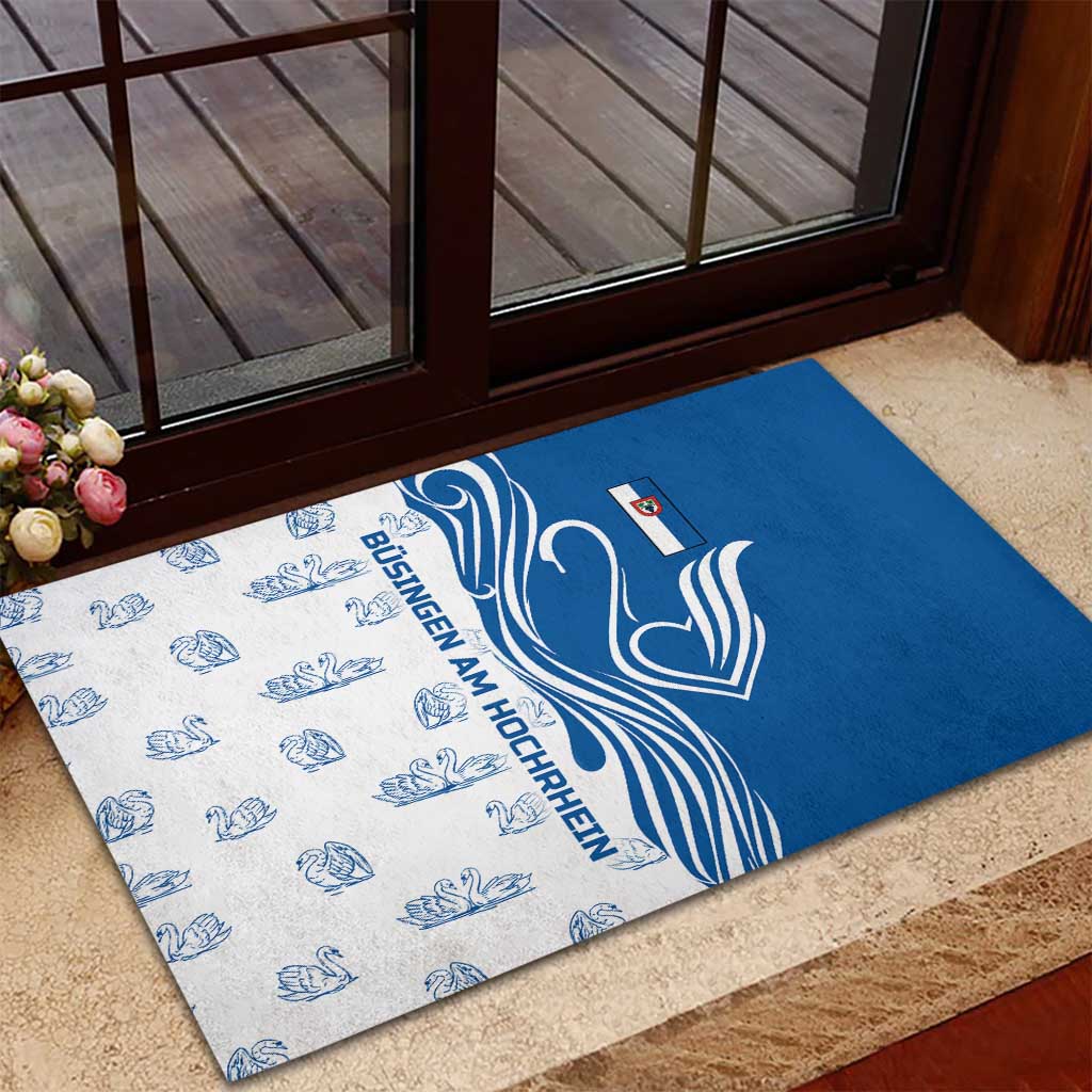 Busingen am Hochrhein Germany Rubber Doormat with Swan Pattern and Blue White Heart Design - Wonder Print Shop