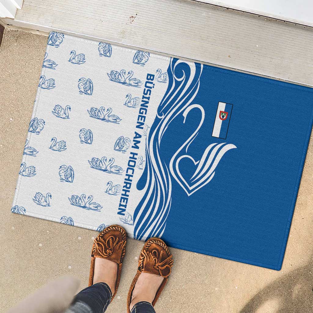 Busingen am Hochrhein Germany Rubber Doormat with Swan Pattern and Blue White Heart Design - Wonder Print Shop
