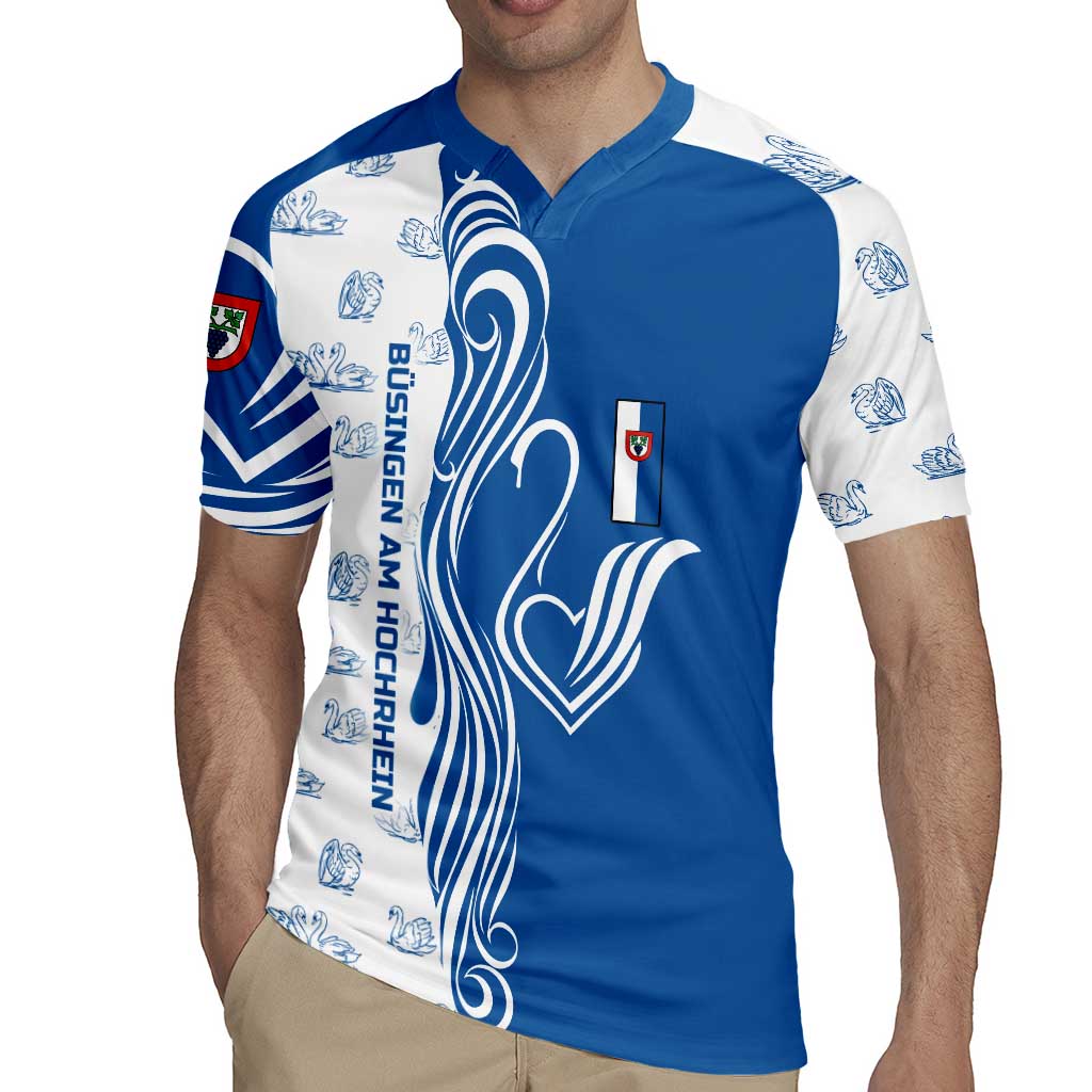 Busingen am Hochrhein Germany Rugby Jersey with Swan Pattern and Blue White Heart Design - Wonder Print Shop