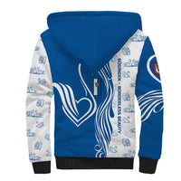 Busingen am Hochrhein Germany Sherpa Hoodie with Swan Pattern and Blue White Heart Design - Wonder Print Shop