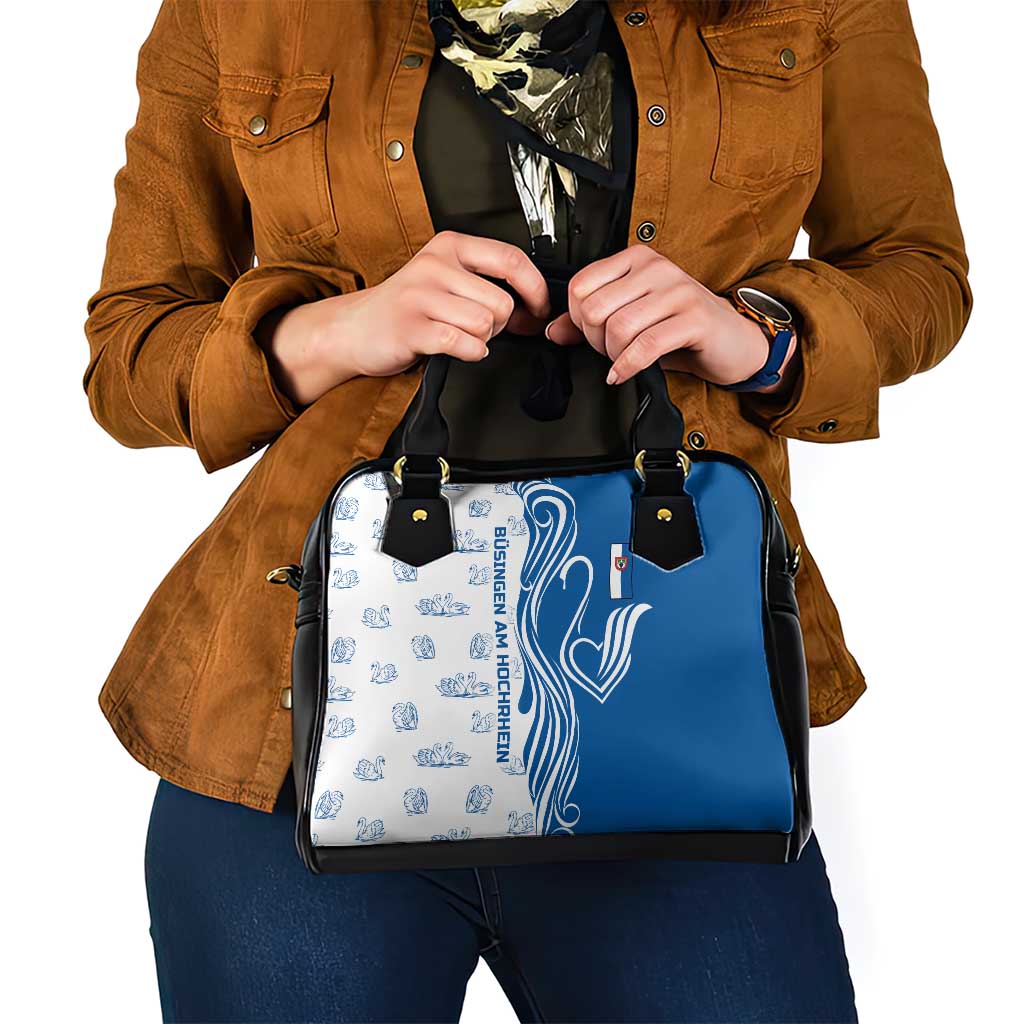 Busingen am Hochrhein Germany Shoulder Handbag with Swan Pattern and Blue White Heart Design - Wonder Print Shop