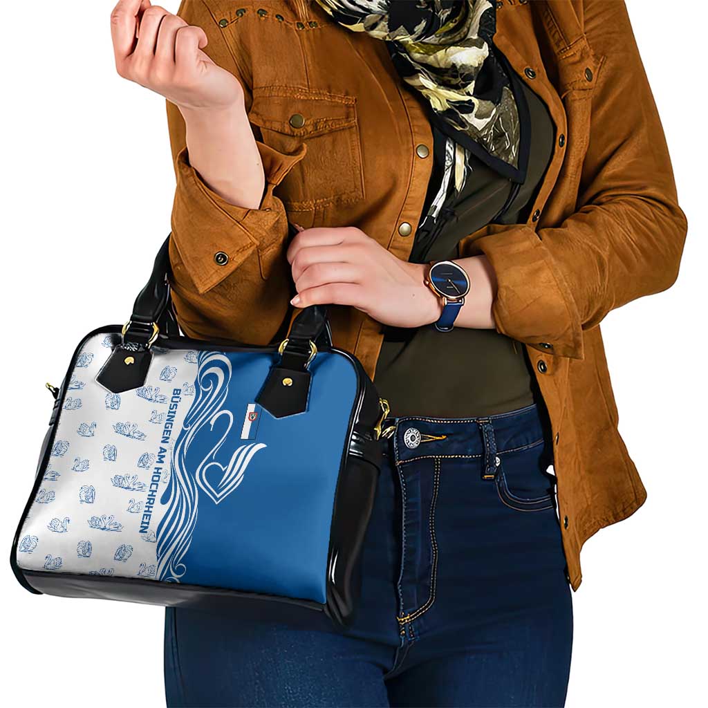 Busingen am Hochrhein Germany Shoulder Handbag with Swan Pattern and Blue White Heart Design - Wonder Print Shop