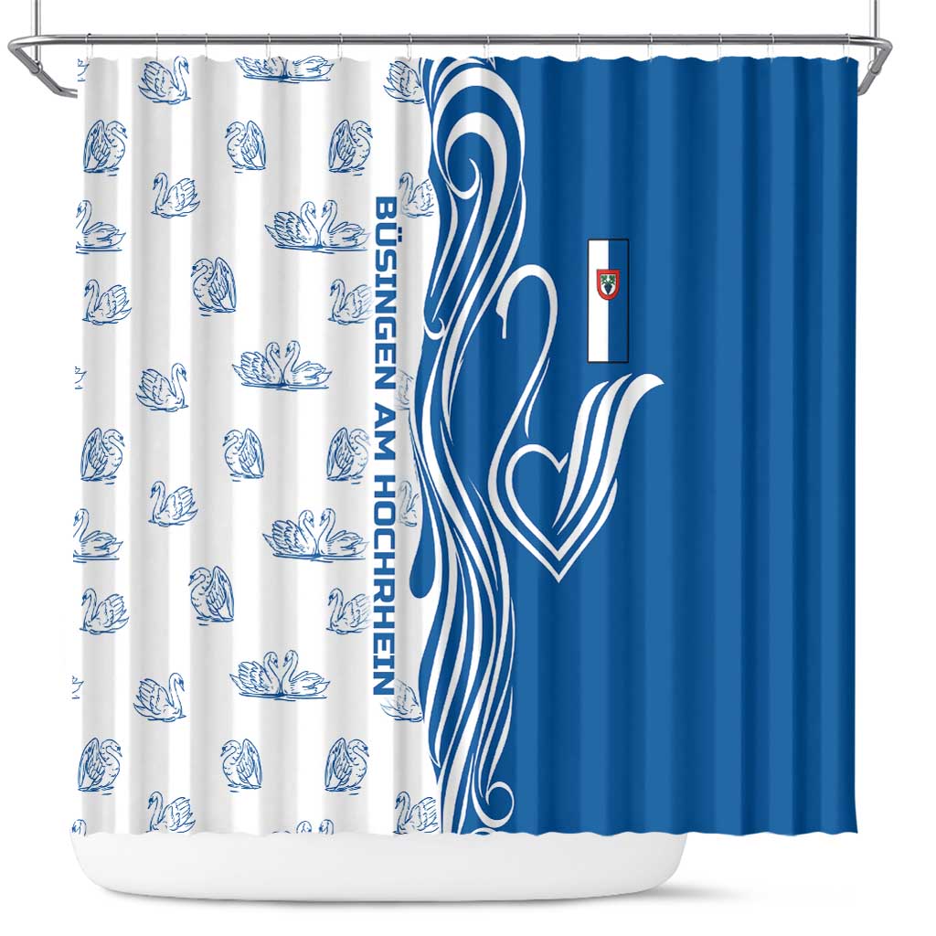 Busingen am Hochrhein Germany Shower Curtain with Swan Pattern and Blue White Heart Design - Wonder Print Shop