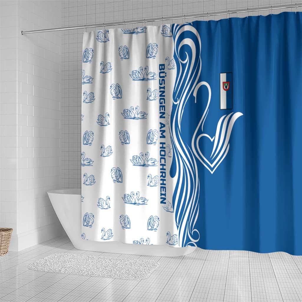 Busingen am Hochrhein Germany Shower Curtain with Swan Pattern and Blue White Heart Design - Wonder Print Shop