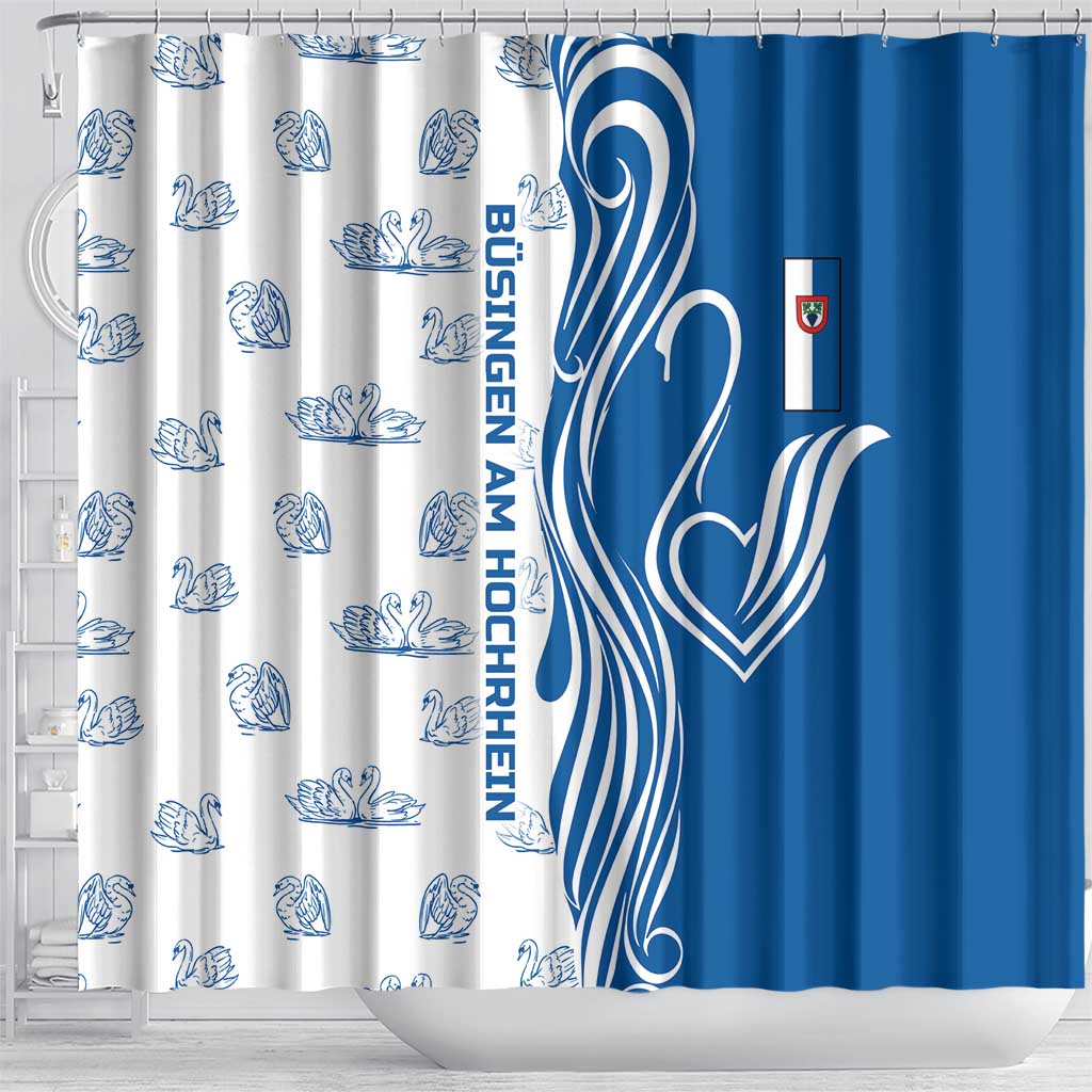 Busingen am Hochrhein Germany Shower Curtain with Swan Pattern and Blue White Heart Design - Wonder Print Shop