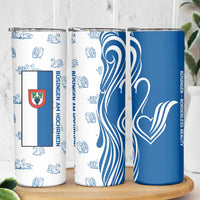 Busingen am Hochrhein Germany Skinny Tumbler with Swan Pattern and Blue White Heart Design - Wonder Print Shop