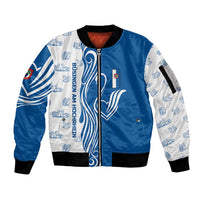 Busingen am Hochrhein Germany Sleeve Zip Bomber Jacket with Swan Pattern and Blue White Heart Design - Wonder Print Shop