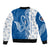 Busingen am Hochrhein Germany Sleeve Zip Bomber Jacket with Swan Pattern and Blue White Heart Design - Wonder Print Shop