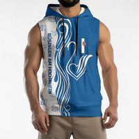 Busingen am Hochrhein Germany Sleeveless Hoodie with Swan Pattern and Blue White Heart Design - Wonder Print Shop