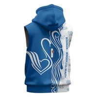 Busingen am Hochrhein Germany Sleeveless Zip Hoodie with Swan Pattern and Blue White Heart Design - Wonder Print Shop