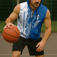 Busingen am Hochrhein Germany Sleeveless Zip Hoodie with Swan Pattern and Blue White Heart Design - Wonder Print Shop