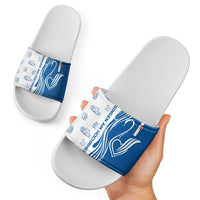 Busingen am Hochrhein Germany Slide Sandals with Swan Pattern and Blue White Heart Design - Wonder Print Shop