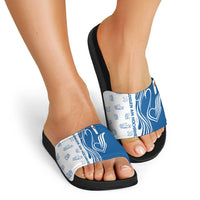 Busingen am Hochrhein Germany Slide Sandals with Swan Pattern and Blue White Heart Design - Wonder Print Shop