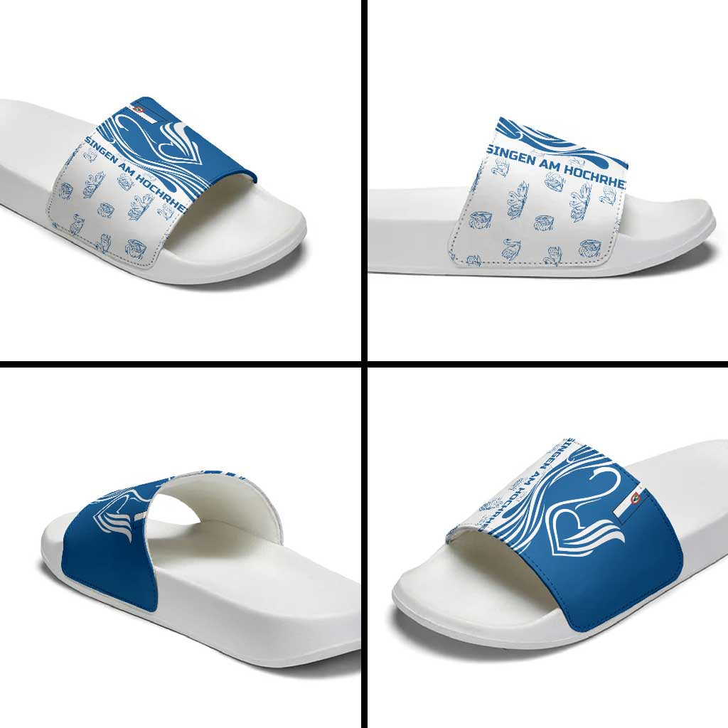 Busingen am Hochrhein Germany Slide Sandals with Swan Pattern and Blue White Heart Design - Wonder Print Shop
