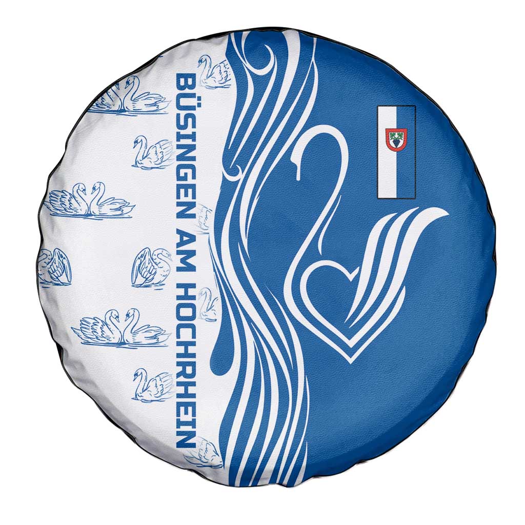 Busingen am Hochrhein Germany Spare Tire Cover with Swan Pattern and Blue White Heart Design - Wonder Print Shop