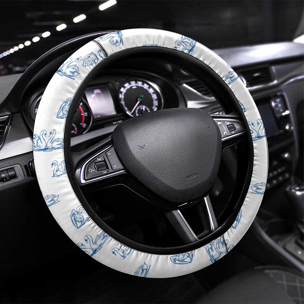Busingen am Hochrhein Germany Steering Wheel Cover with Swan Pattern and Blue White Heart Design - Wonder Print Shop