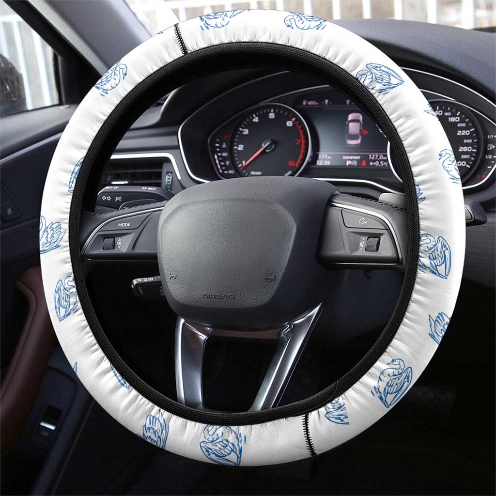 Busingen am Hochrhein Germany Steering Wheel Cover with Swan Pattern and Blue White Heart Design - Wonder Print Shop