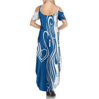 Busingen am Hochrhein Germany Summer Maxi Dress with Swan Pattern and Blue White Heart Design - Wonder Print Shop