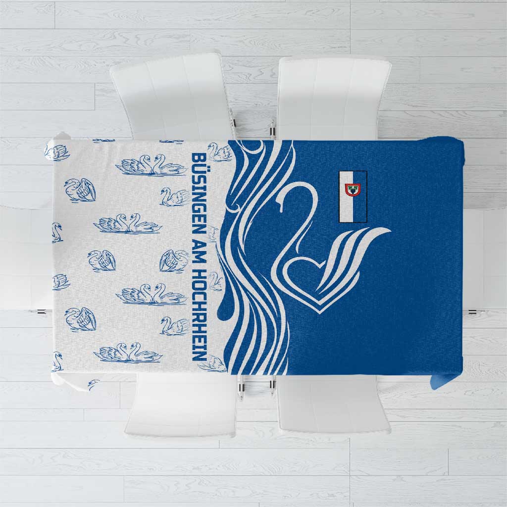 Busingen am Hochrhein Germany Tablecloth with Swan Pattern and Blue White Heart Design - Wonder Print Shop