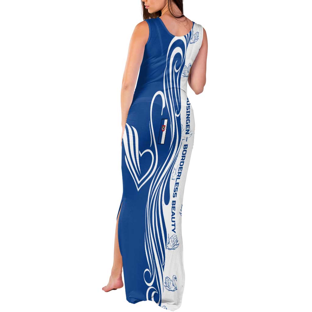 Busingen am Hochrhein Germany Tank Maxi Dress with Swan Pattern and Blue White Heart Design - Wonder Print Shop