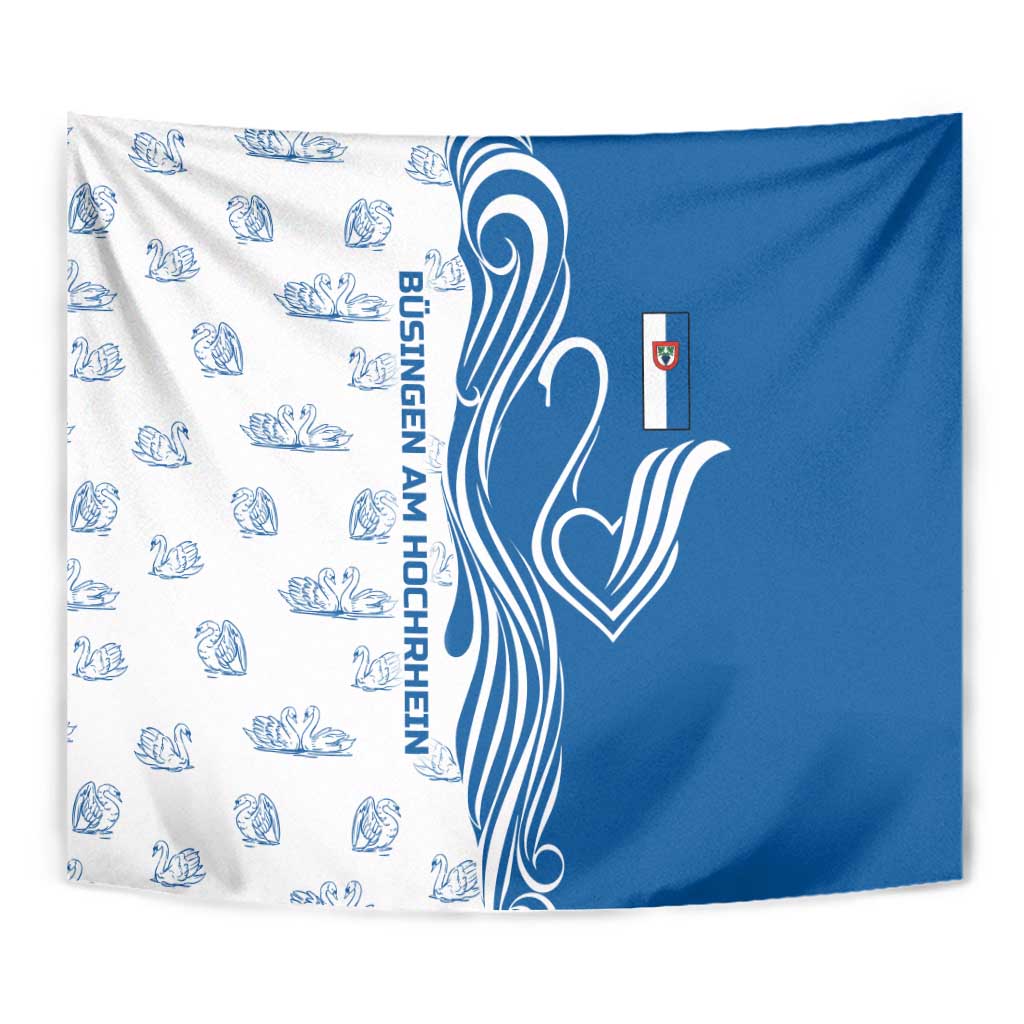 Busingen am Hochrhein Germany Tapestry with Swan Pattern and Blue White Heart Design - Wonder Print Shop