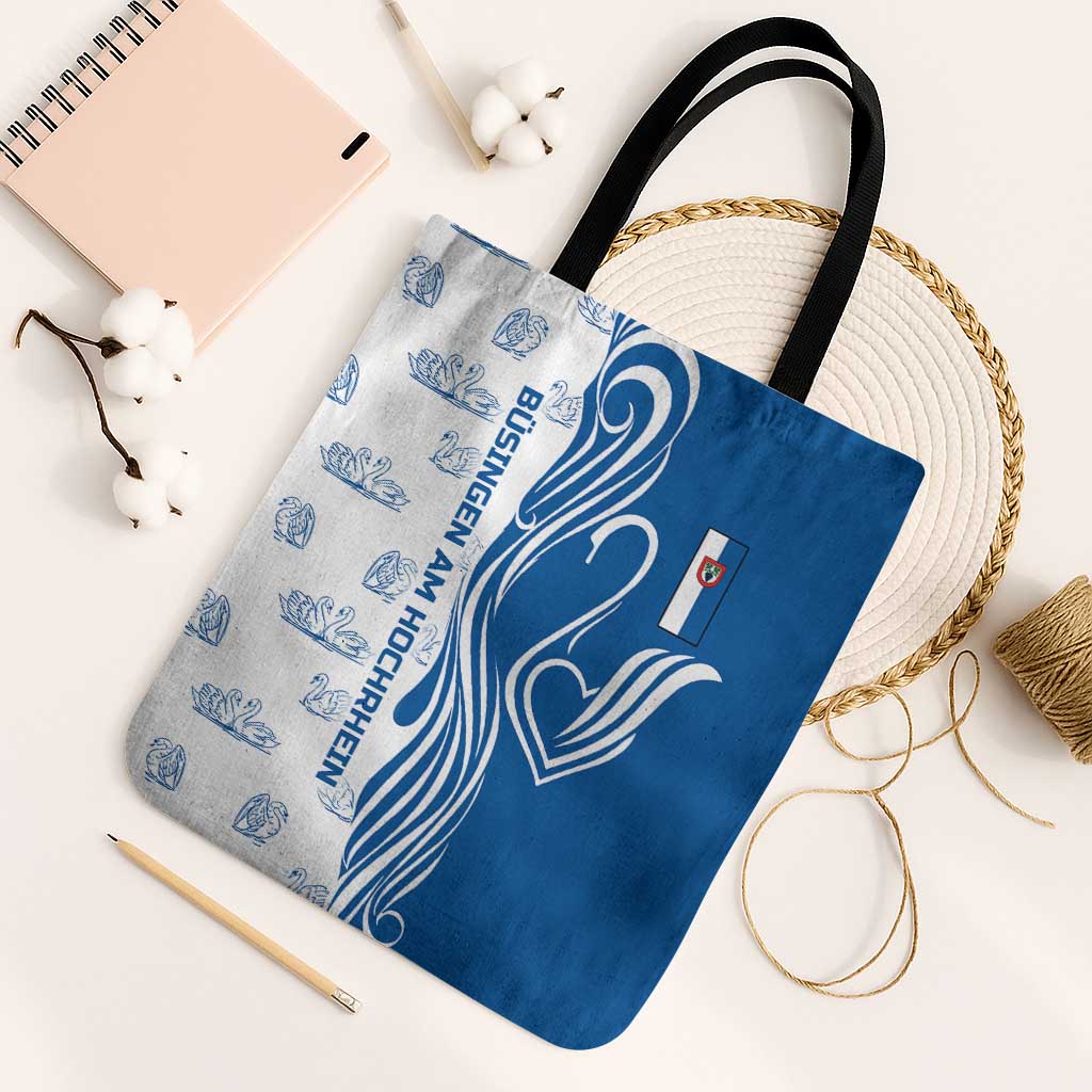 Busingen am Hochrhein Germany Tote Bag with Swan Pattern and Blue White Heart Design - Wonder Print Shop
