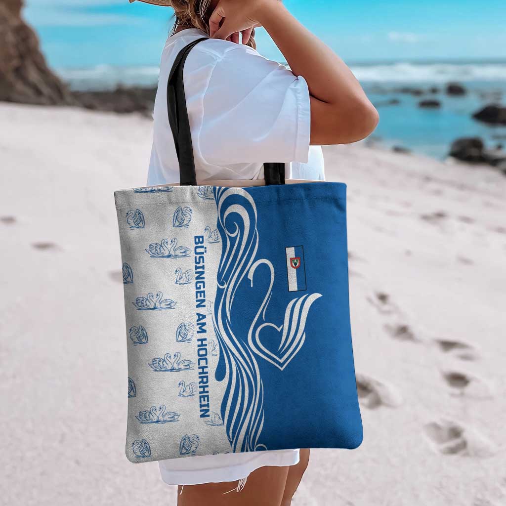 Busingen am Hochrhein Germany Tote Bag with Swan Pattern and Blue White Heart Design - Wonder Print Shop