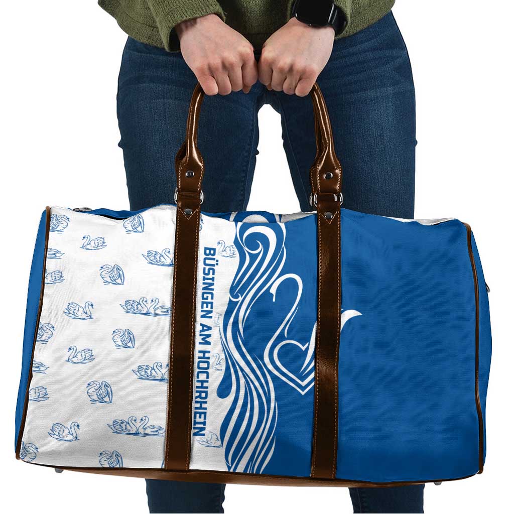 Busingen am Hochrhein Germany Travel Bag with Swan Pattern and Blue White Heart Design - Wonder Print Shop