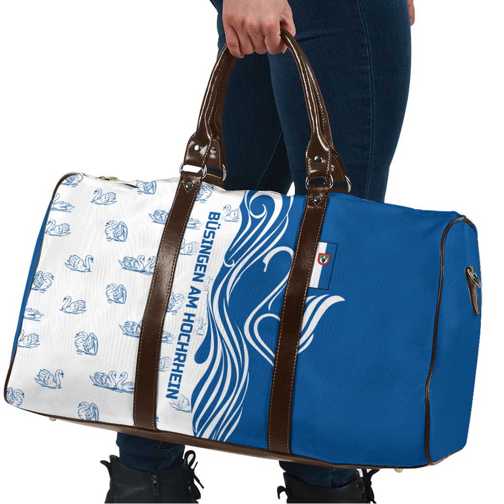 Busingen am Hochrhein Germany Travel Bag with Swan Pattern and Blue White Heart Design - Wonder Print Shop