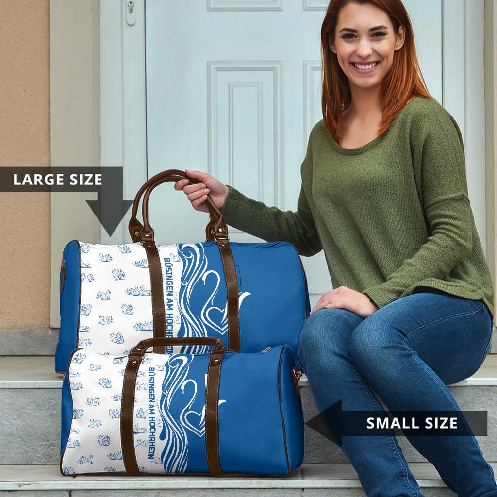 Busingen am Hochrhein Germany Travel Bag with Swan Pattern and Blue White Heart Design - Wonder Print Shop