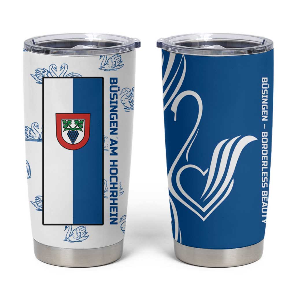 Busingen am Hochrhein Germany Tumbler Cup with Swan Pattern and Blue White Heart Design - Wonder Print Shop