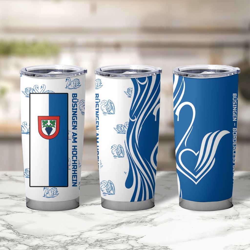 Busingen am Hochrhein Germany Tumbler Cup with Swan Pattern and Blue White Heart Design - Wonder Print Shop