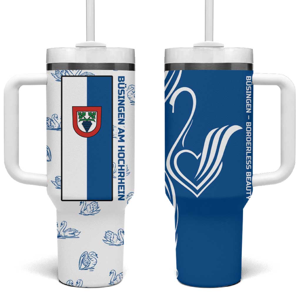 Busingen am Hochrhein Germany Tumbler With Handle with Swan Pattern and Blue White Heart Design - Wonder Print Shop