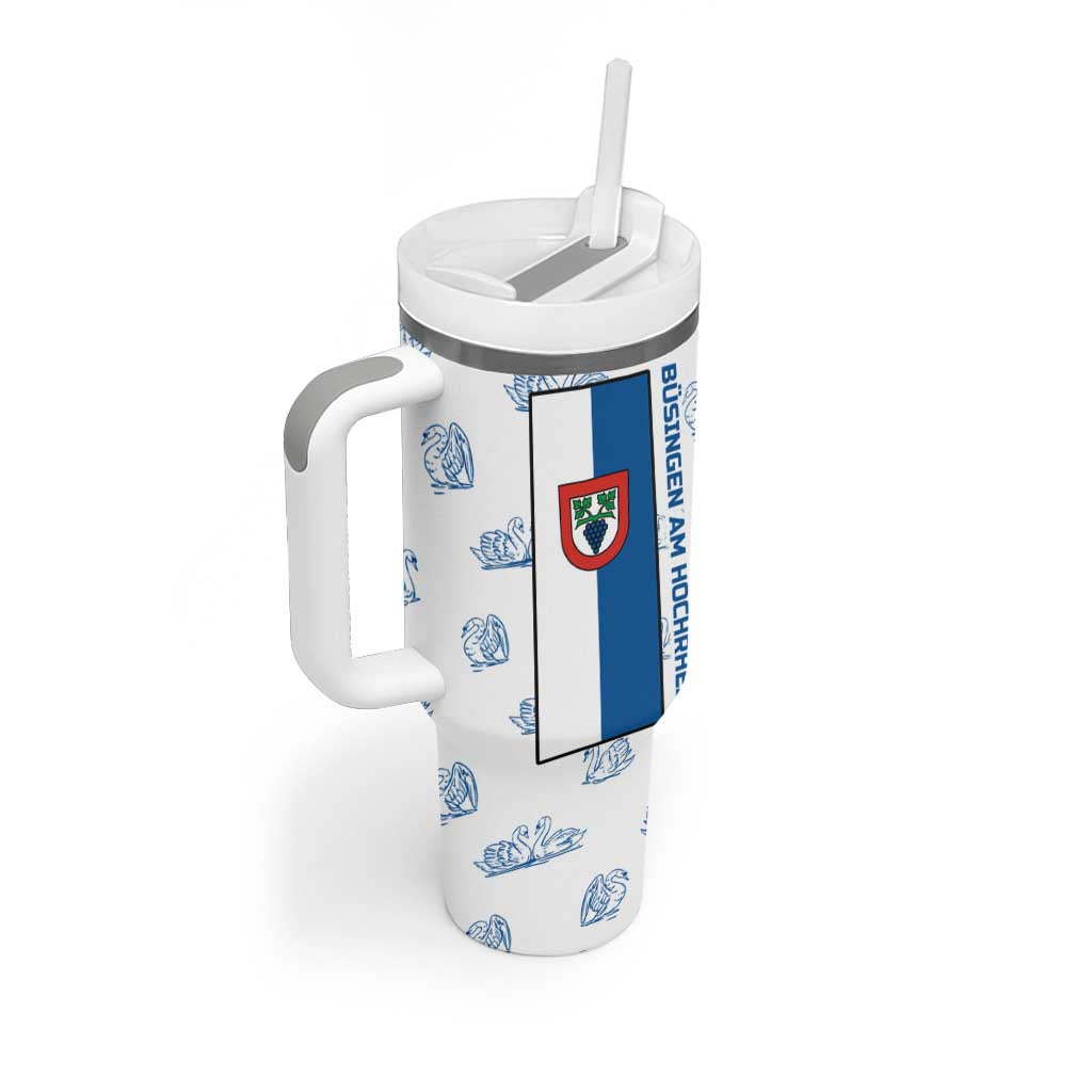 Busingen am Hochrhein Germany Tumbler With Handle with Swan Pattern and Blue White Heart Design - Wonder Print Shop