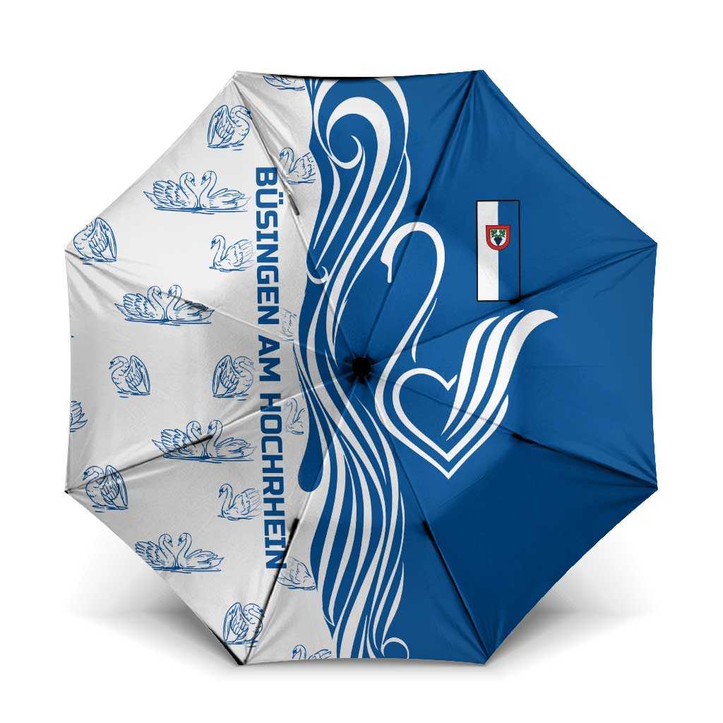 Busingen am Hochrhein Germany Umbrella with Swan Pattern and Blue White Heart Design - Wonder Print Shop
