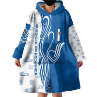 Busingen am Hochrhein Germany Wearable Blanket Hoodie with Swan Pattern and Blue White Heart Design - Wonder Print Shop
