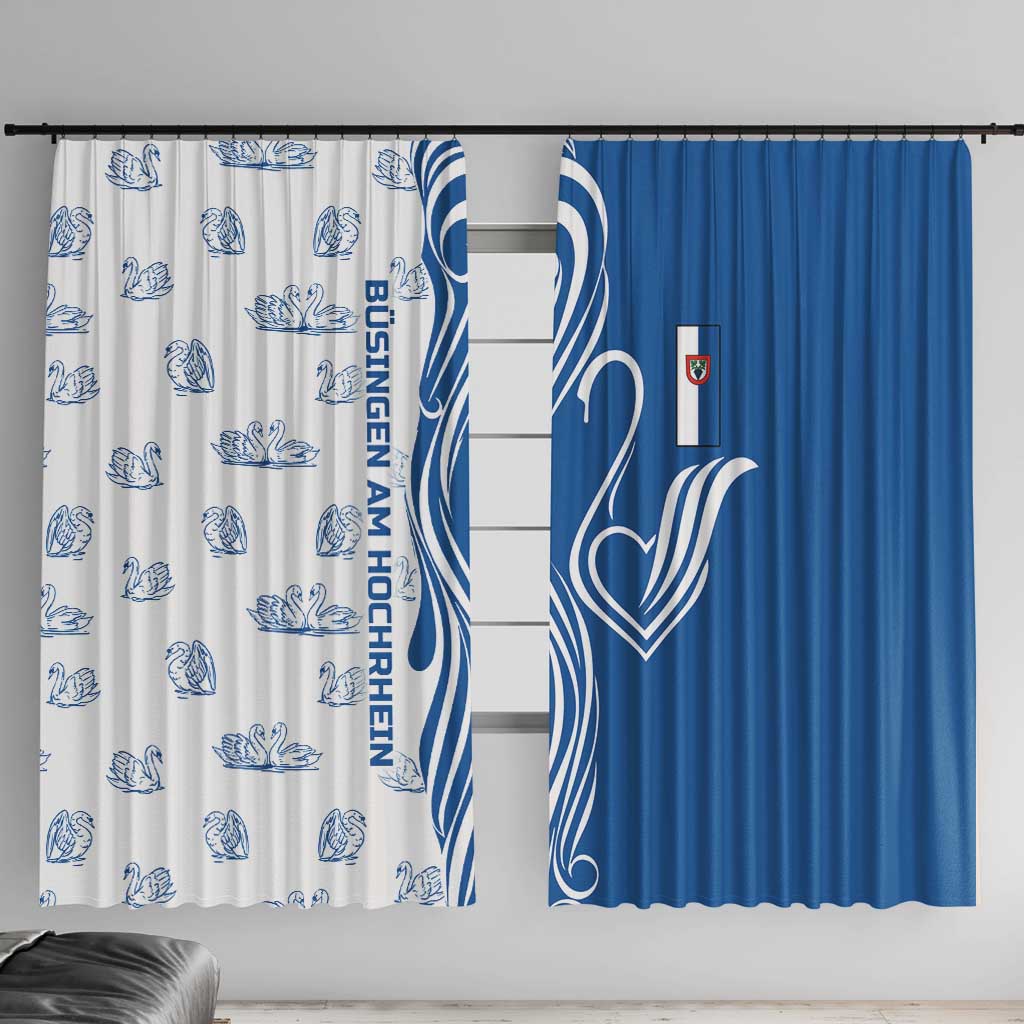 Busingen am Hochrhein Germany Window Curtain with Swan Pattern and Blue White Heart Design - Wonder Print Shop