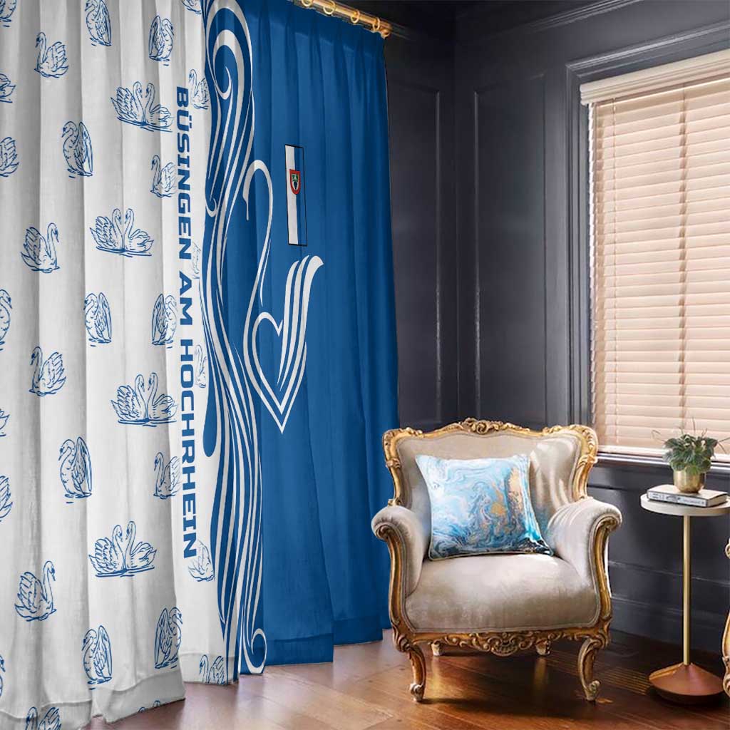 Busingen am Hochrhein Germany Window Curtain with Swan Pattern and Blue White Heart Design - Wonder Print Shop
