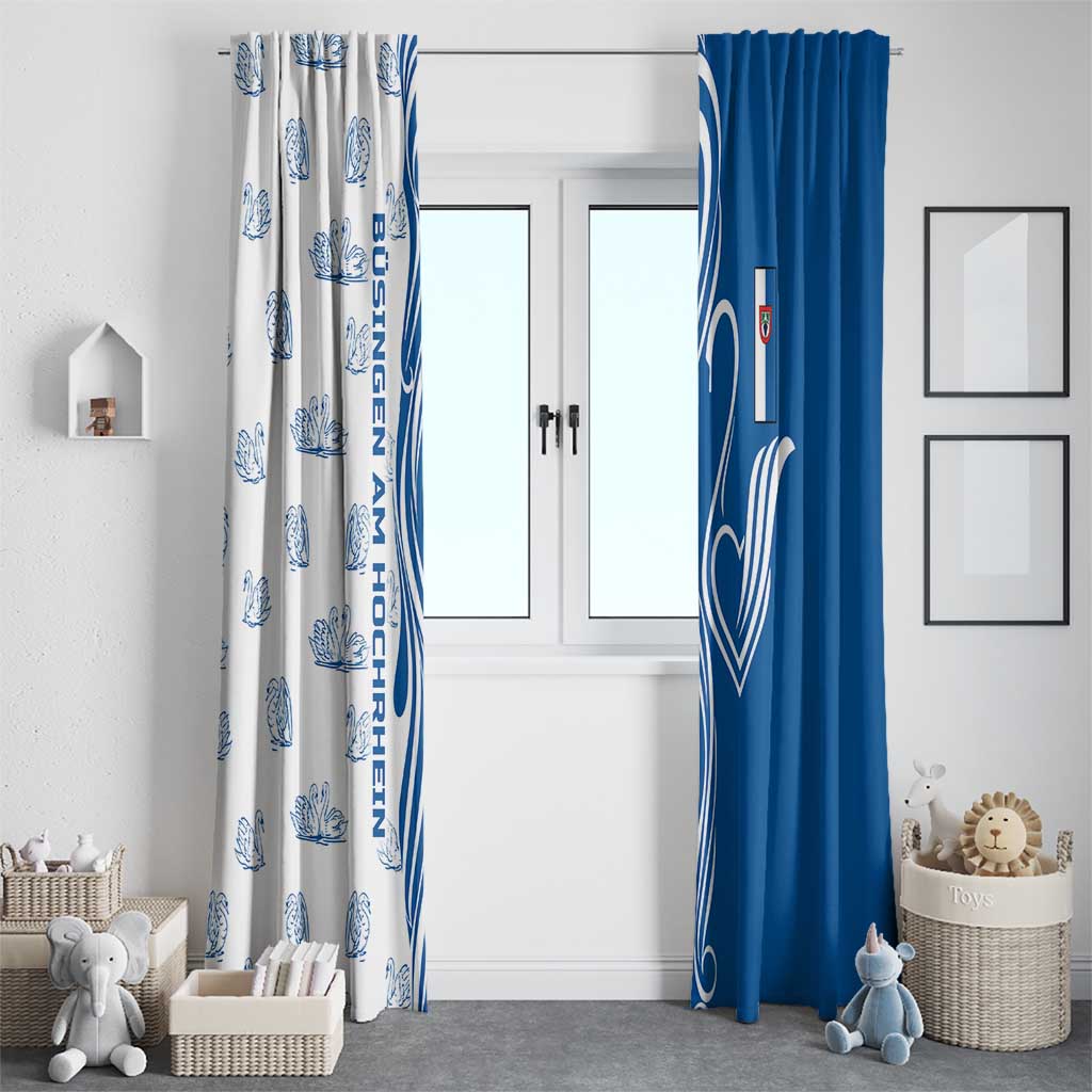 Busingen am Hochrhein Germany Window Curtain with Swan Pattern and Blue White Heart Design - Wonder Print Shop