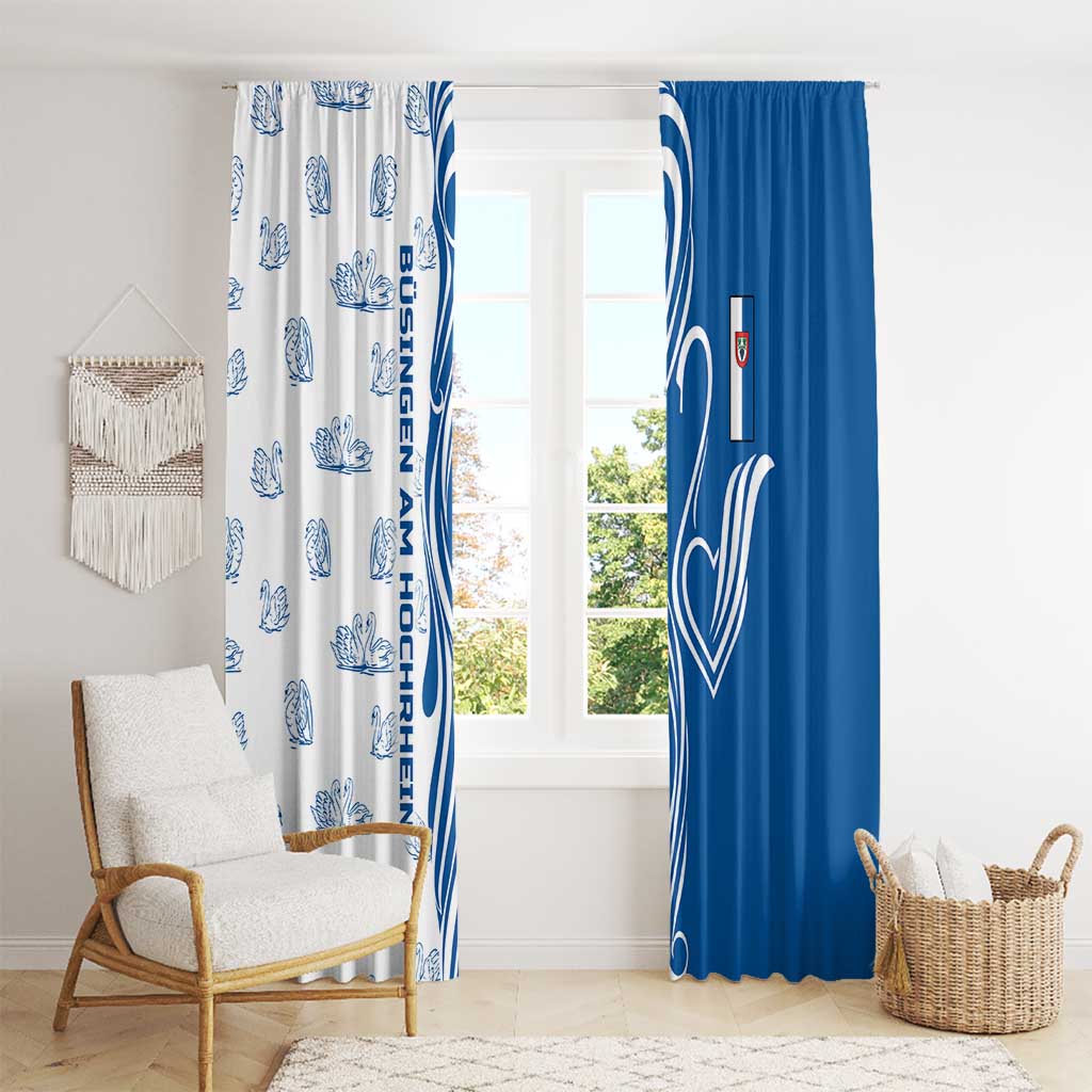 Busingen am Hochrhein Germany Window Curtain with Swan Pattern and Blue White Heart Design - Wonder Print Shop