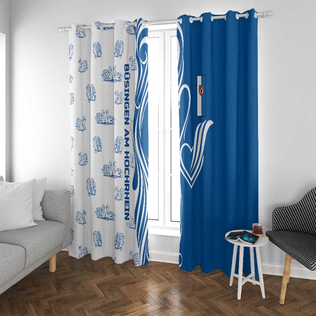 Busingen am Hochrhein Germany Window Curtain with Swan Pattern and Blue White Heart Design - Wonder Print Shop