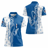 Busingen am Hochrhein Germany Women Polo Shirt with Swan Pattern and Blue White Heart Design - Wonder Print Shop
