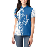 Busingen am Hochrhein Germany Women Polo Shirt with Swan Pattern and Blue White Heart Design - Wonder Print Shop
