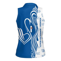Busingen am Hochrhein Germany Women Sleeveless Polo Shirt with Swan Pattern and Blue White Heart Design - Wonder Print Shop
