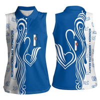 Busingen am Hochrhein Germany Women Sleeveless Polo Shirt with Swan Pattern and Blue White Heart Design - Wonder Print Shop