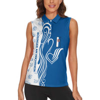 Busingen am Hochrhein Germany Women Sleeveless Polo Shirt with Swan Pattern and Blue White Heart Design - Wonder Print Shop