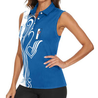 Busingen am Hochrhein Germany Women Sleeveless Polo Shirt with Swan Pattern and Blue White Heart Design - Wonder Print Shop