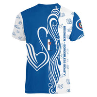 Busingen am Hochrhein Germany Women V-Neck T-Shirt with Swan Pattern and Blue White Heart Design - Wonder Print Shop