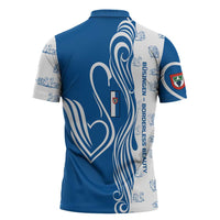 Busingen am Hochrhein Germany Zipper Polo Shirt with Swan Pattern and Blue White Heart Design - Wonder Print Shop