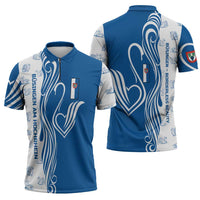 Busingen am Hochrhein Germany Zipper Polo Shirt with Swan Pattern and Blue White Heart Design - Wonder Print Shop